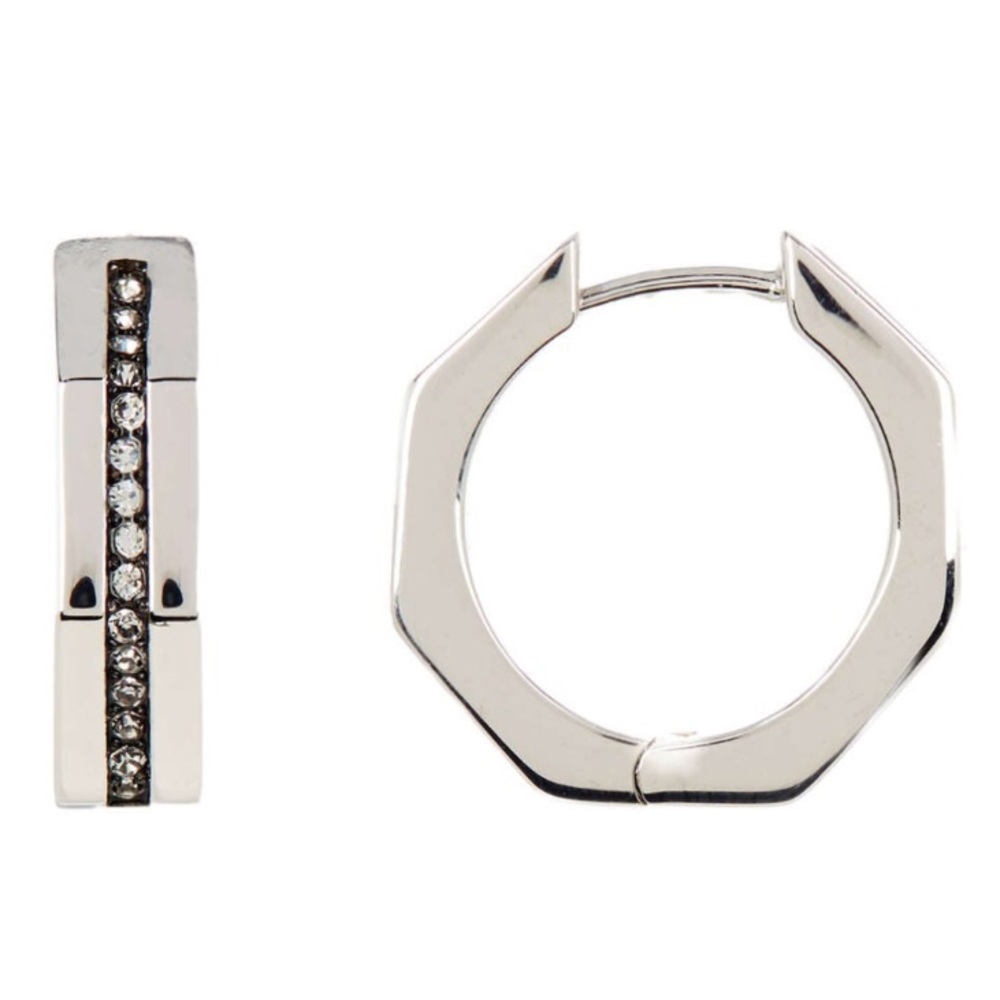 ☁️🆕 Channel Set Hoop ๑ Hinge Earrings ๑ Silver - Picture 1 of 8